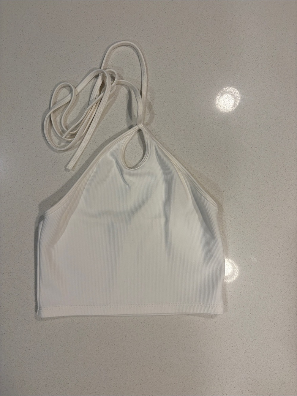 Zara White Ribbed Halter Crop Top with Keyhole
